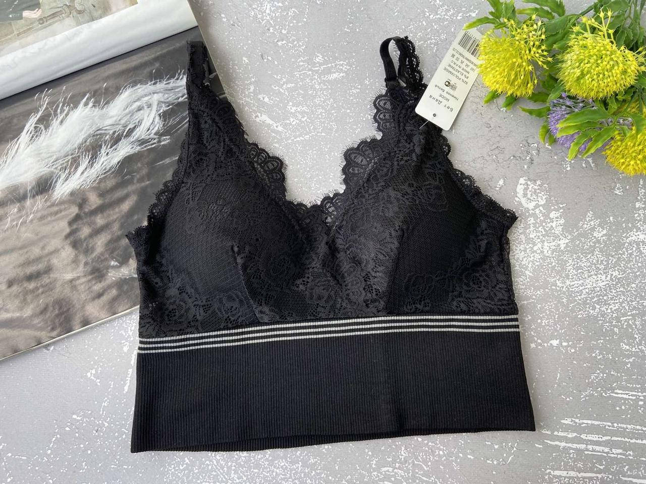 

Черный удлинненый бесшовный женский топ, бюстгальтер лифчик со съёмным поролоном