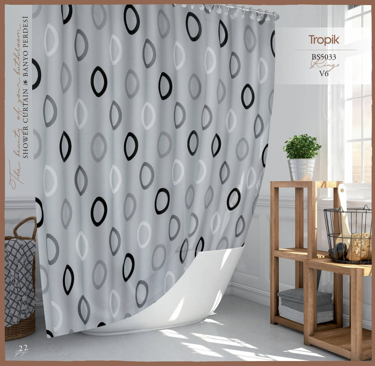 

Штора для ванной Tropik Турция 180*200 см, Серый