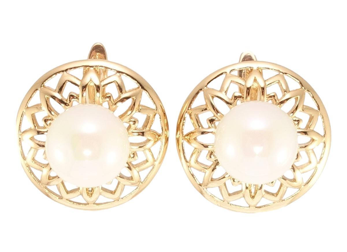 

Серьги Xuping Позолота 18K английский замок "Ажурные круги с жемчугом"