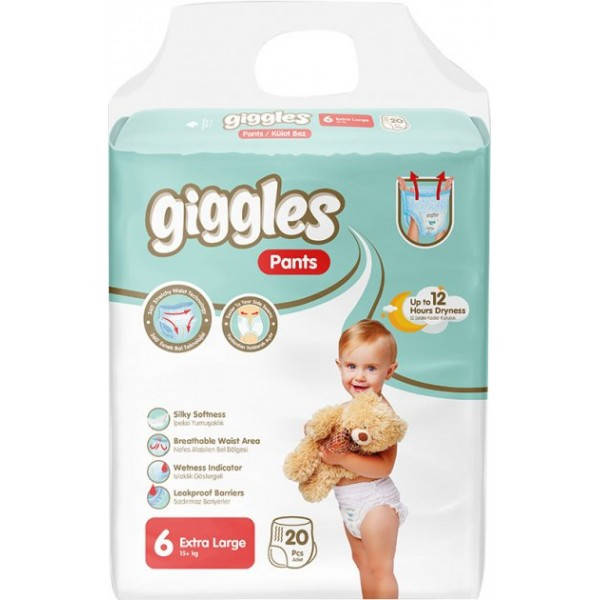 

Подгузники-трусики детские Giggles 6 XL 15+ кг, 20 шт