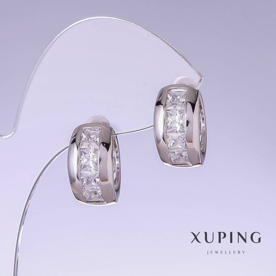 

Серьги Xuping с белыми цирконами L-17мм s-9мм родий 18к