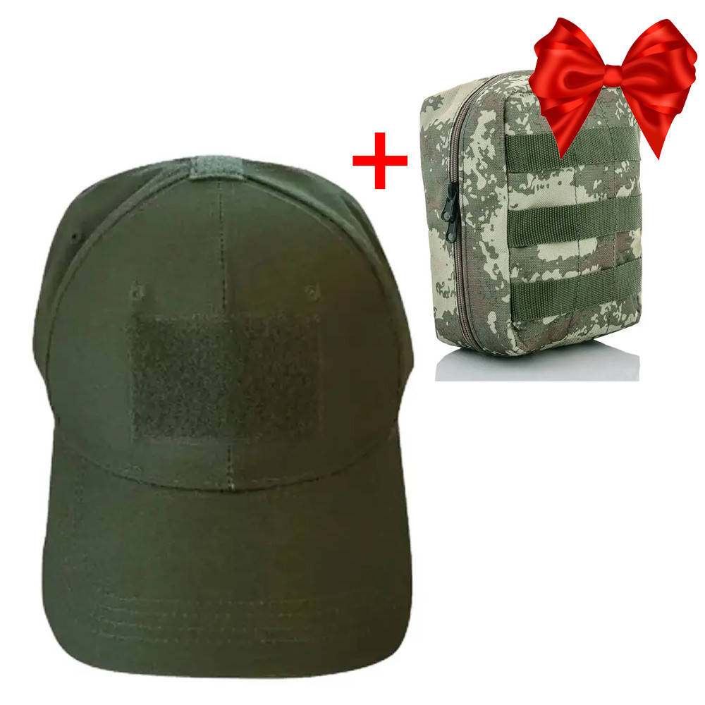 

Мужская кепка с липучкой под шеврон + Подарок Военная аптечка для ЗСУ, Оливковый