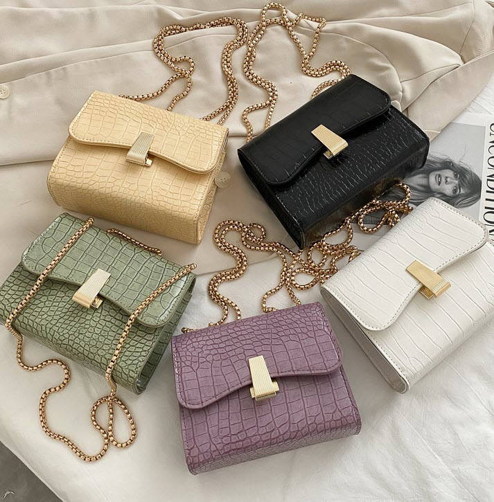 

Элегантная сумка сундук под крокодил на цепочке, Черный