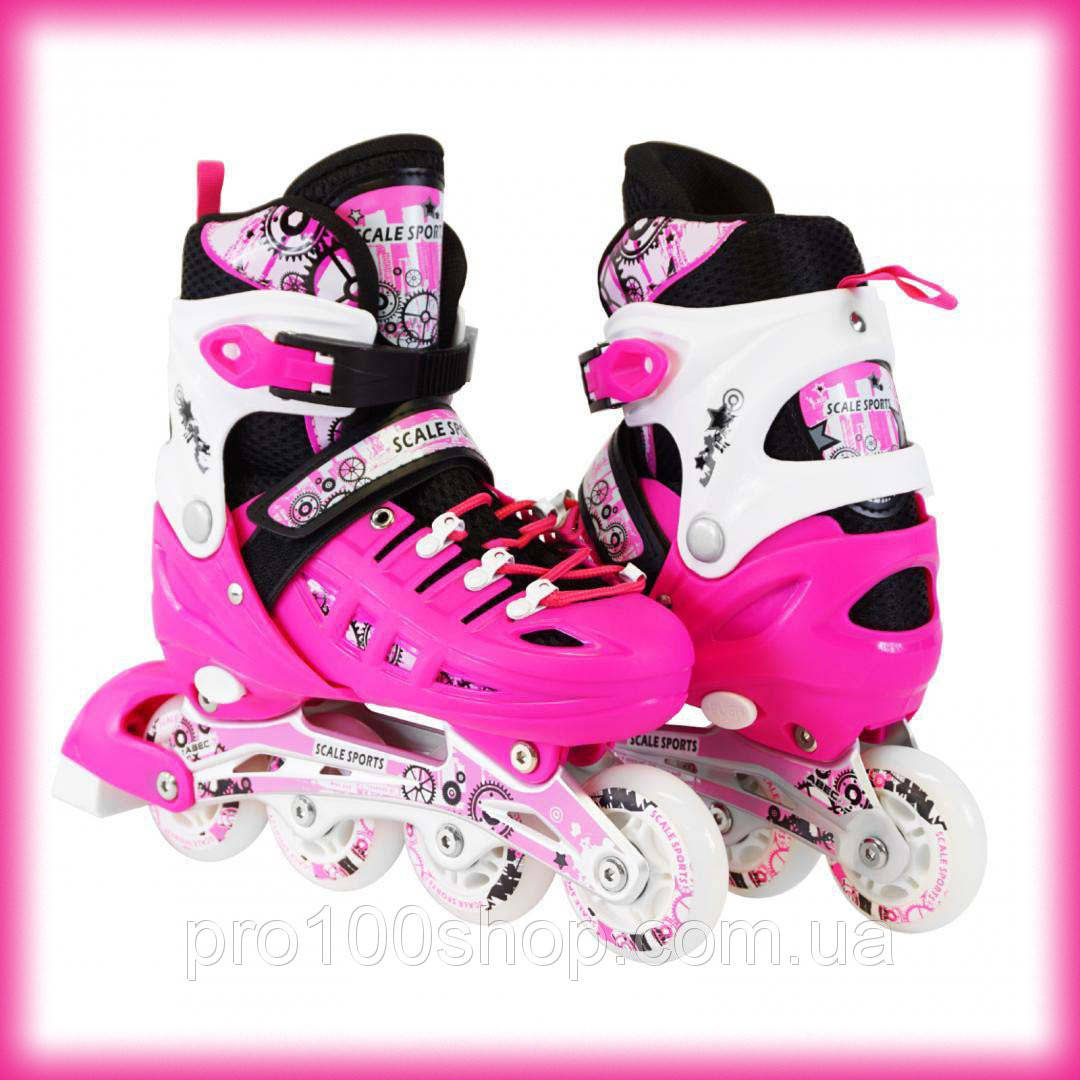

Ролики раздвижные четырехколесные Scale Sports Малиновые 31-34, 35-38, 39-42 для девочки, Малиновый