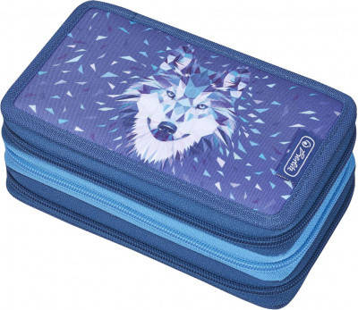 

Пенал школьный Herlitz Triple Wild Animals Wolf с наполнением (31 предмет), Синий