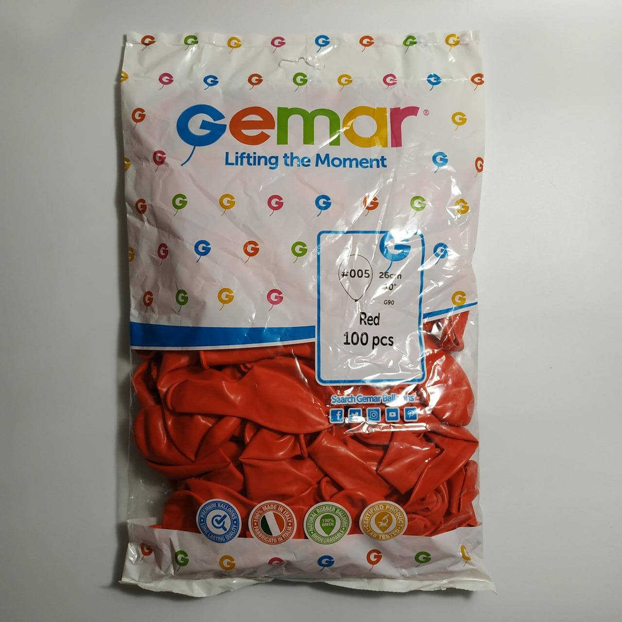 

Воздушные шары Gemar пастель 10"(26 см) красный 100 шт