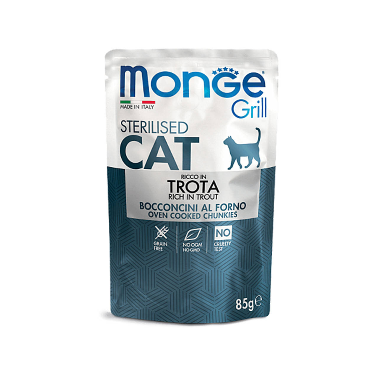 

MONGE CAT GRILL Sterilised Мясные кусочки в желе с форелью для стерилизованных кошек 85 гр
