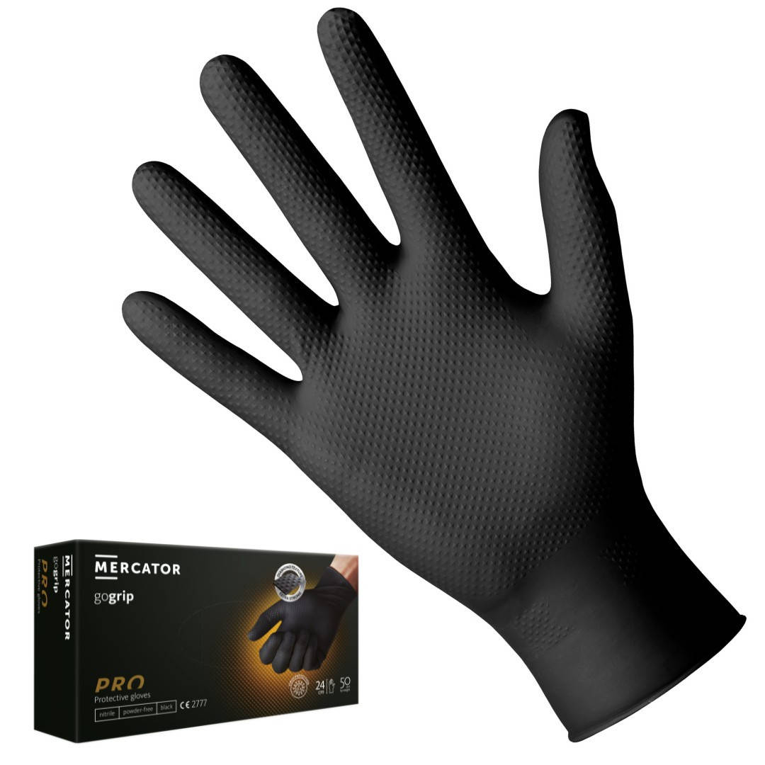 

Перчатки нитриловые Mercator® gogrip Black нестерильные неопудренные черные, Черный