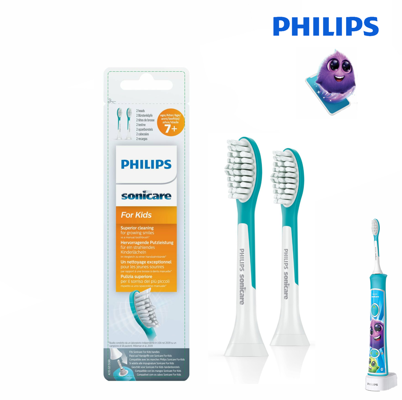 

Сменные насадки Philips Sonicare For Kids с Bluetooth HX6042/33 (от 7 лет) 2 шт