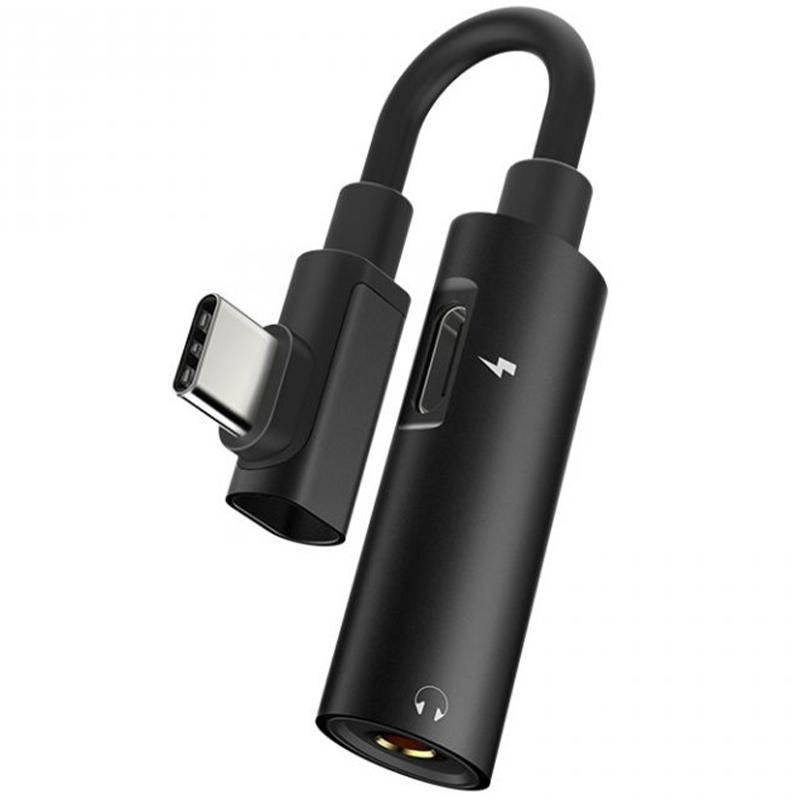 

Adapter Hoco LS19 2in1 Type-C -> Type-C + 3.5mm Black, Черный