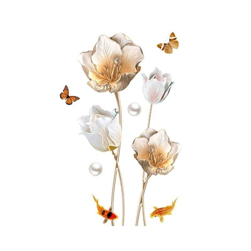 

Наклейка на стену 3D мебель виниловая интерьерная с цветами 105*65 Бело Золотой, Белый