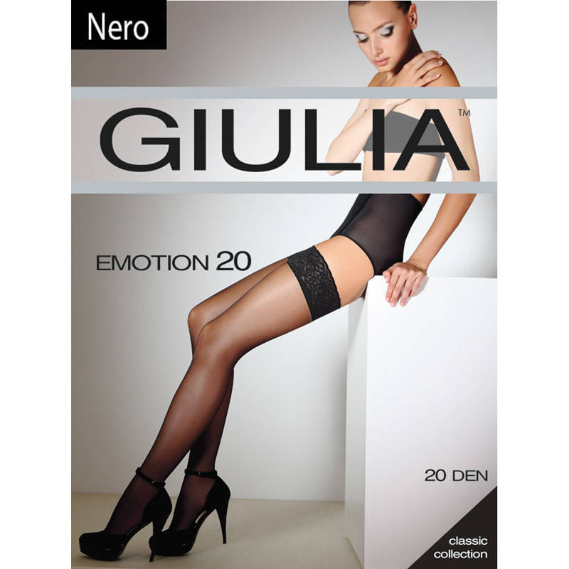 

Чулки женские на силиконовой кружевной резинке тм Giulia Emotion 20 , nero