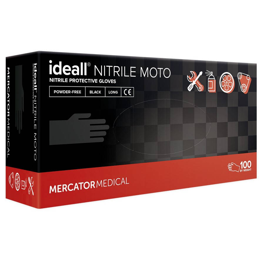 

Нитриловые перчатки Mercator Ideall Nitrile Moto размер  черные (50 пар, Черный