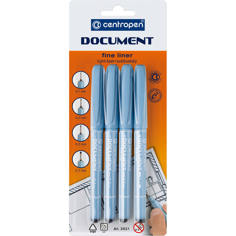 

Маркер линер Document Centropen набор 4 шт пенал 2631/4/BL
