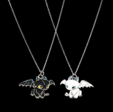 

Набор подвеска и цепочка металл дракон Беззубик + Фурия отличные эмаль лот=набор 2шт