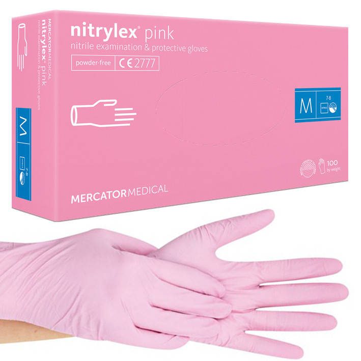 

Розовые одноразовые нитриловые перчатки Nitrylex® Pink M (7-8), Розовый