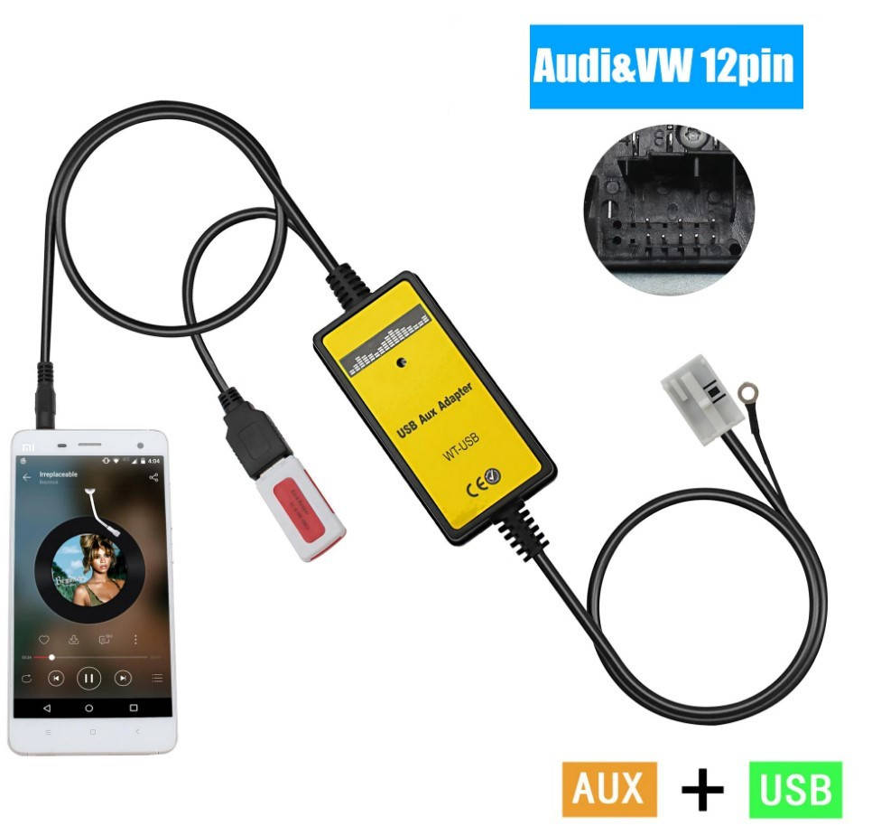 

USB AUX MP3 адаптер для магнитолы 12пин Audi VW Skoda Apps2Car WT-USB01