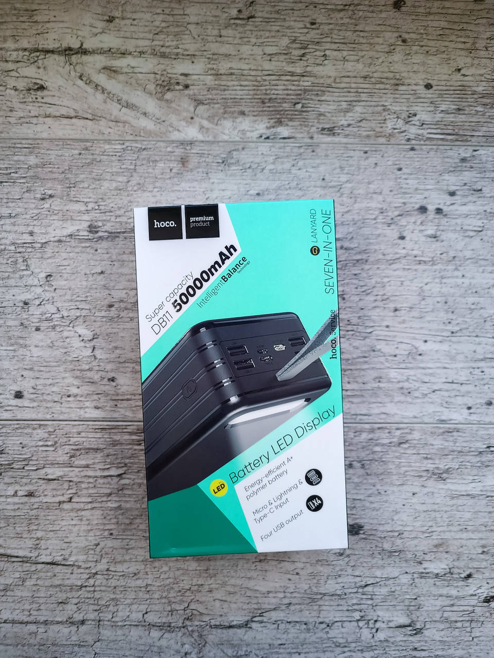 

PowerBank з ліхтариком HOCO DB11 50000mAh 4USB/Type-C/Lightning, 2.1A, PD/QC Чорний