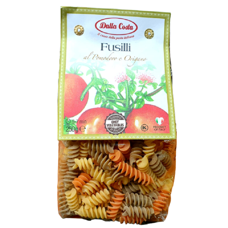 

Макароны DALLA COSTA Fusilli tricolor с томатом и орегано 250г, 24шт/ящ