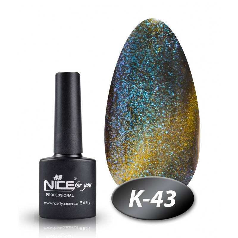 

Гель-лак Nice for you К-43 кошачий глаз горчичный с голубыми блестками 8,5 мл