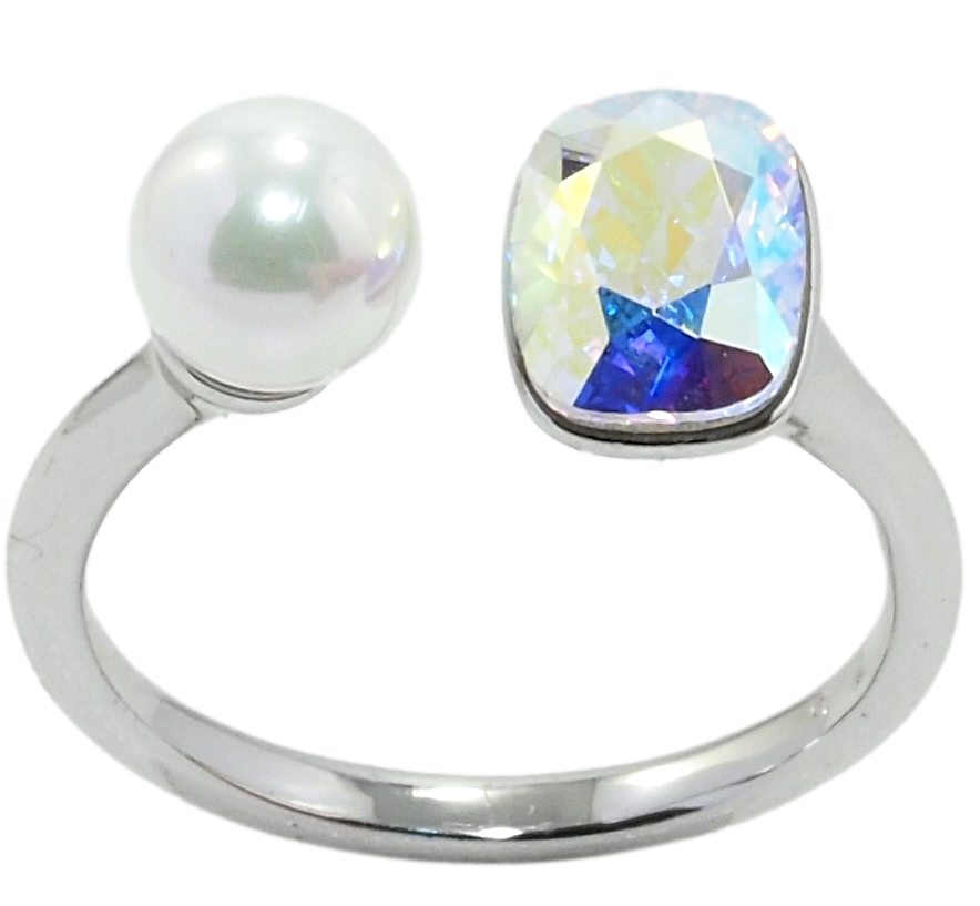 

Кольцо Xuping Родий с кр-ми Swarovski "Кристалл АВ с жемчугом, ø 6мм, 6х8мм" р.17-18