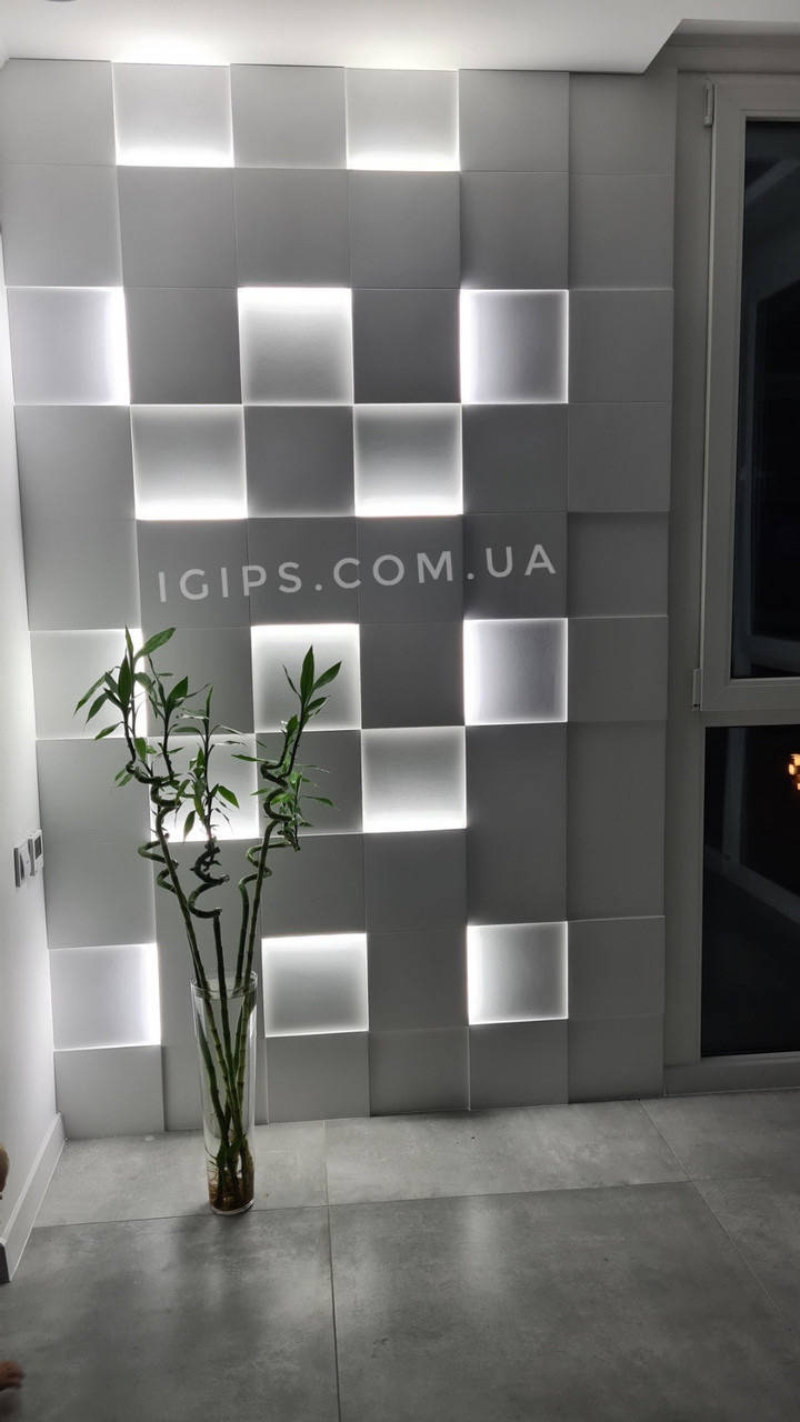 

3Д панели с подсветкой "LED квадраты" для cтен 25x25 см