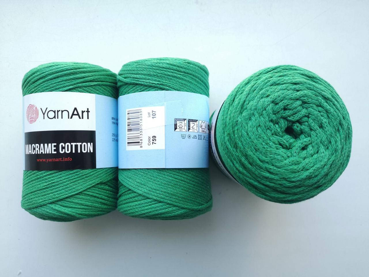 

Пряжа YarnArt Macrame Cotton Ярнарт Макраме Коттон цвет 759 изумрудный, Зелёный