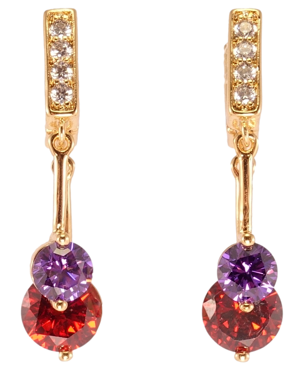 

Серьги Xuping Позолота 18K подвески "Красный и фиолетовый кристаллы на дорожке цирконий"
