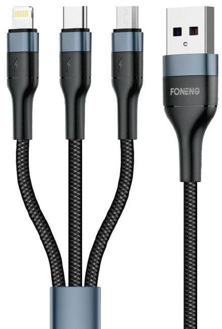 

Кабель 3в1 FONENG X51 (1.2m) Lightning/Type-C/MicroUSB - Black, Черный