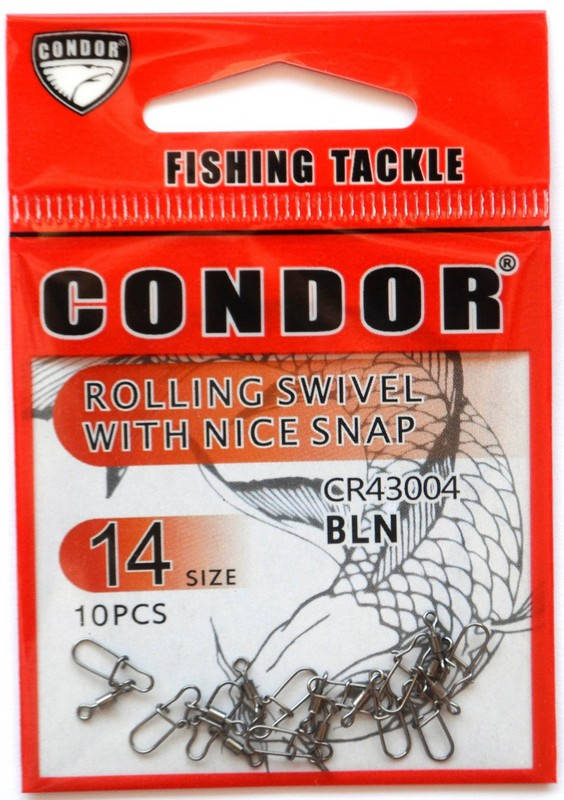 

Вертлюг с карабином Condor для рыбалки, американка, №14, 10 шт