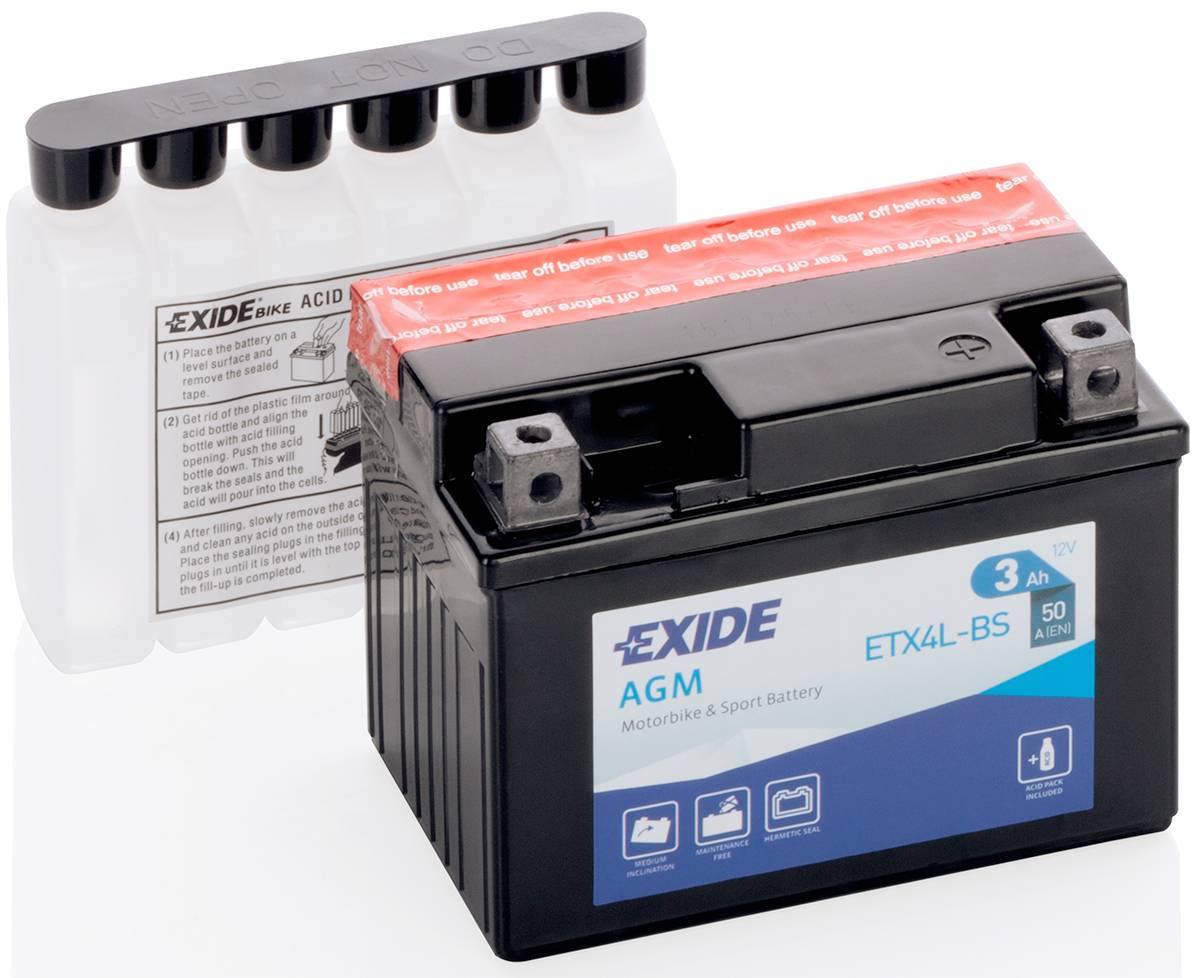 

Аккумулятор мото EXIDE B/O 12V 3AH 50A YTX4L-BS/ETX4L-BS [114X71X86]
