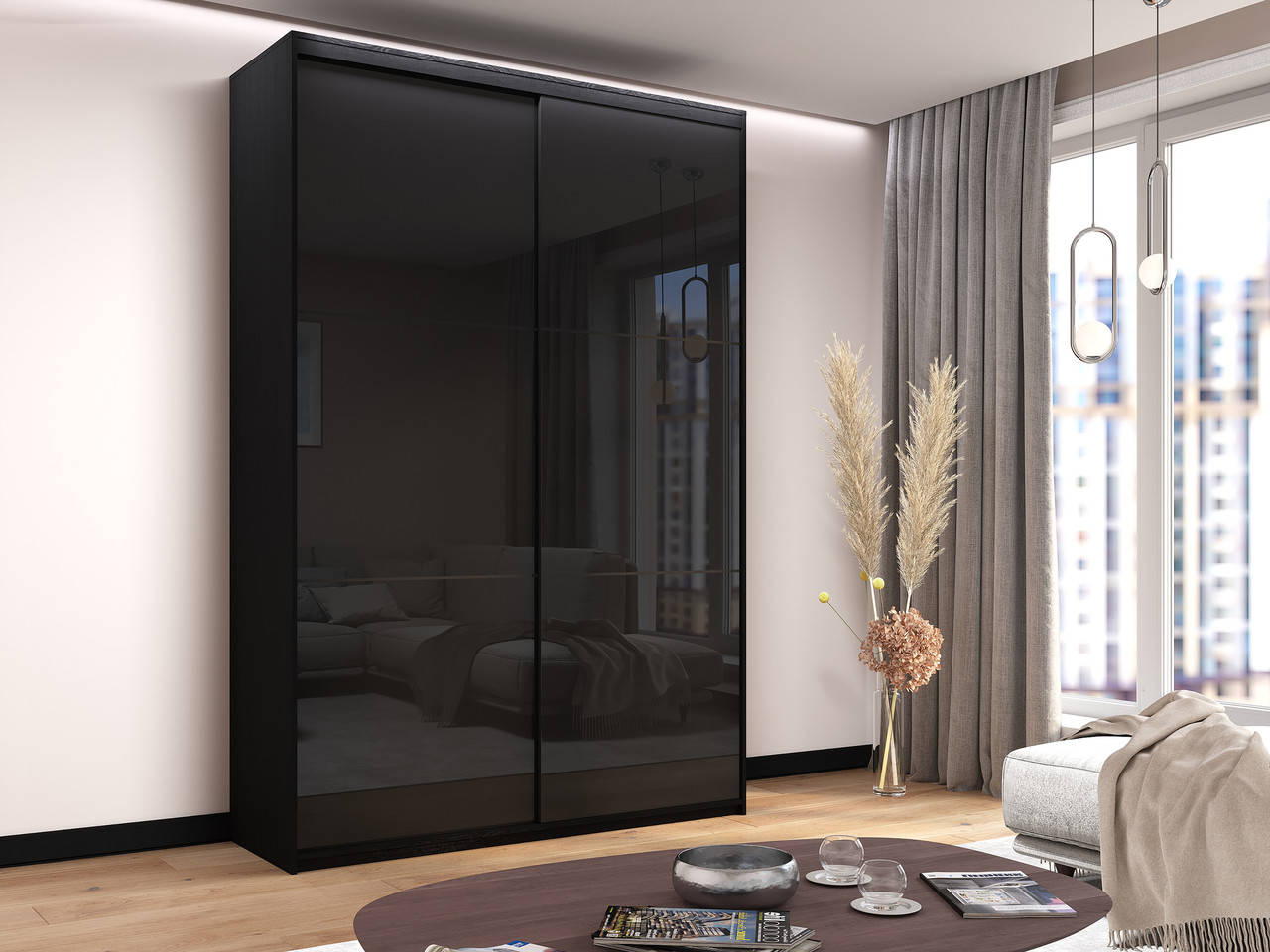 

Шкаф-купе 1600х2400х600 мм (Фасады стекло, Премиум ) Черный Глянец