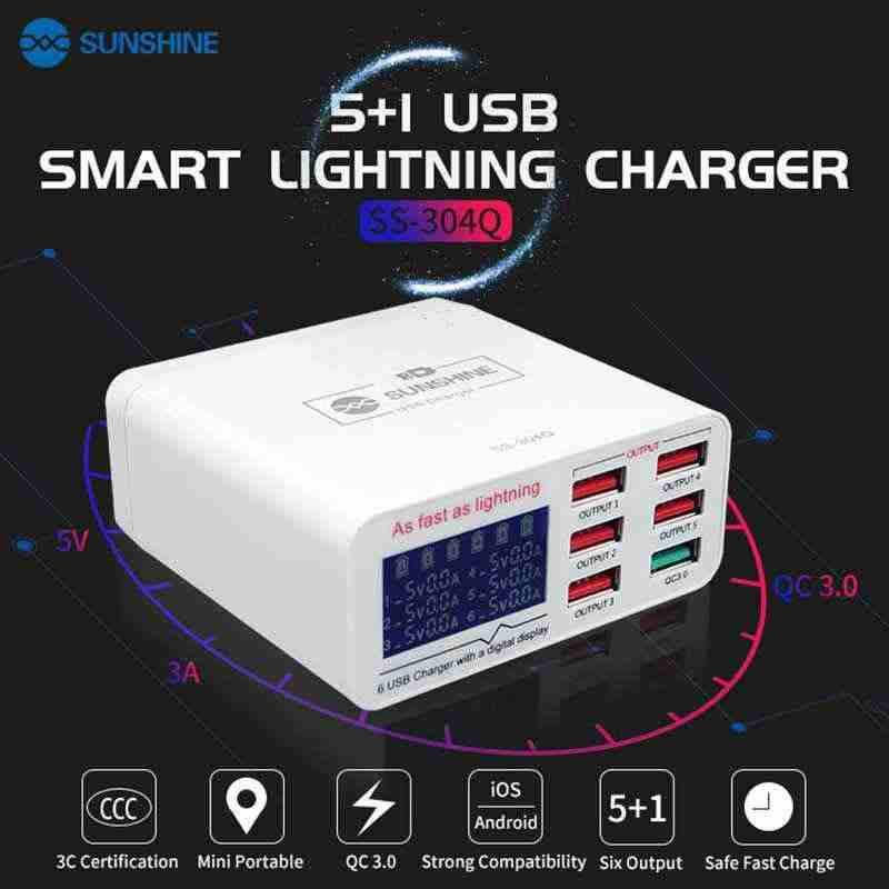 

Зарядное устройство на 6 USB портов, 5A, 30W, Sunshine SS-304Q, Белый