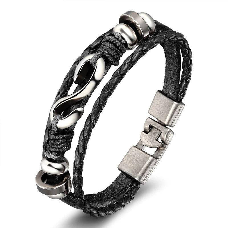 

Черный кожаный браслет на руку