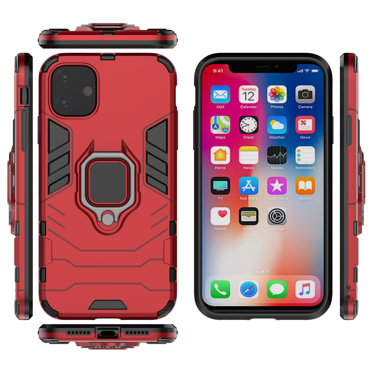 

Бронированный чехол для Apple iPhone 11 с кольцом Red, Красный