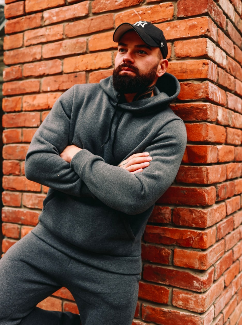 

Спортивный теплый повседневный костюм флис мужской Серый, зимний спортивный костюм с капюшоном M, Темно-серый