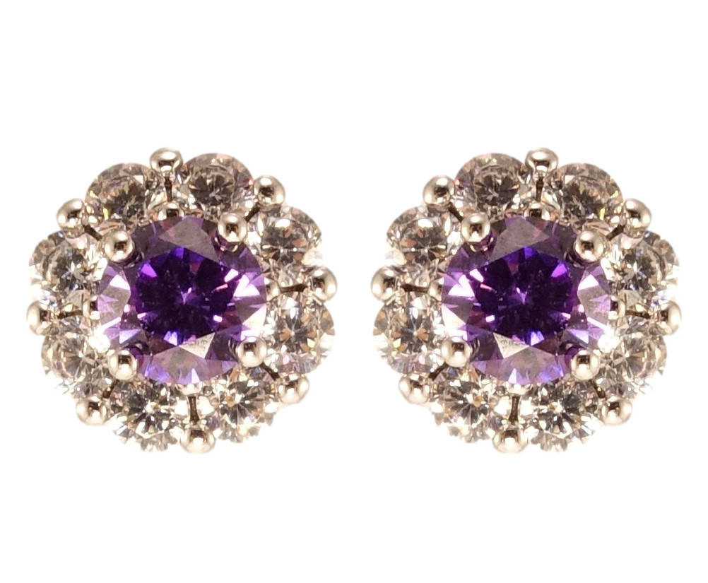 

Серьги Xuping Родий гвоздики (пусеты) "Сиреневый кристалл в ободке из циркония"