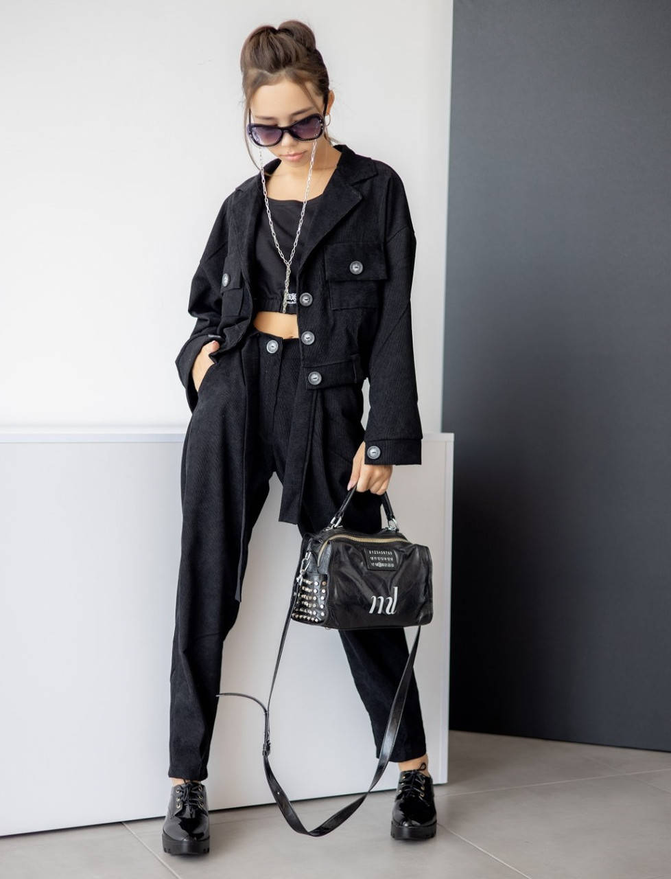 

Стильный костюм двойка для девочки Лаура тм Madlen размеры 140- 164, Черный