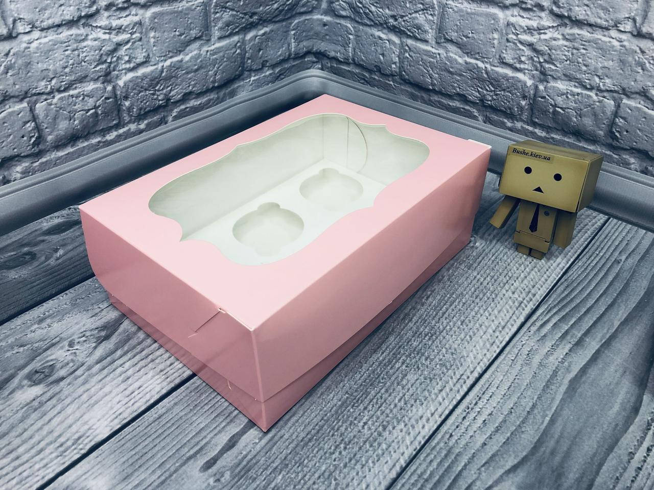 

*10 шт* / Коробка для 6-ти кексов / 250х170х90 мм / печать-Пудр / окно-обычн / лк, Пудра