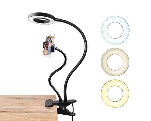 

Кольцевая LED лампа на прищепке с гибким держателем для телефона, настольная лампа, Серый
