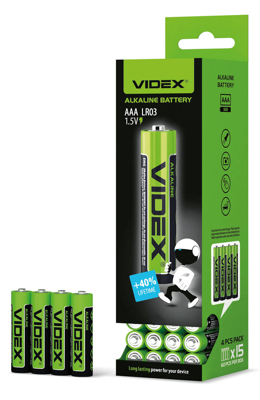 

Батарейка LR03/AAA Videx alkaline щелочная (4 шт. в плёнке)