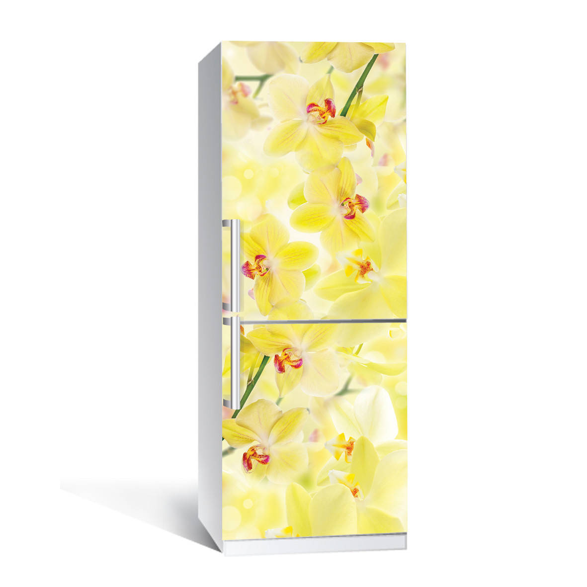 

Виниловая наклейка на холодильник Лимонные орхидеи ламинированная двойная ПВХ пленка желтый цветы 650*2000 мм