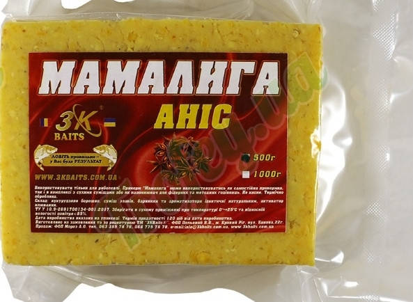 

Прикормка 3k Baits Мамалыга 1кг Анис