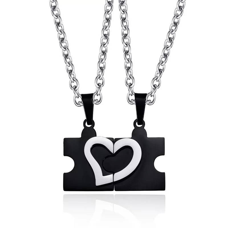

Парные кулоны пазлы с сердечком медицинская сталь - оригинальный подарок любимой девушке, невесте, жене
