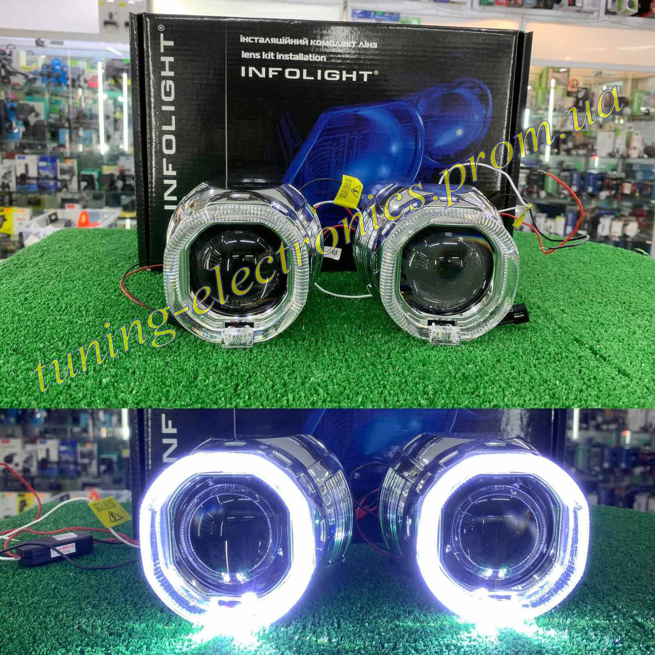 

Биксеноновые линзы Infolight G5 с LED квадро ангельскими глазками 2.5 дюйма