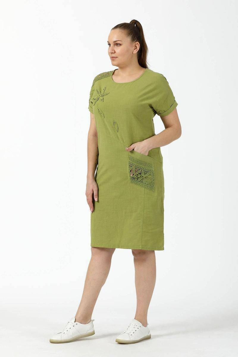 

Женское платье лен Color 2885 зеленое 54/56 3XL
