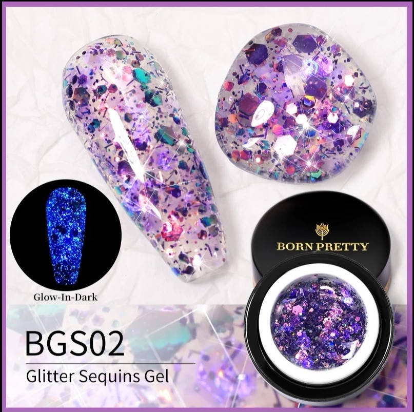 

Глиттер гель, светящийся "Born Pretty" 5г, BGS02