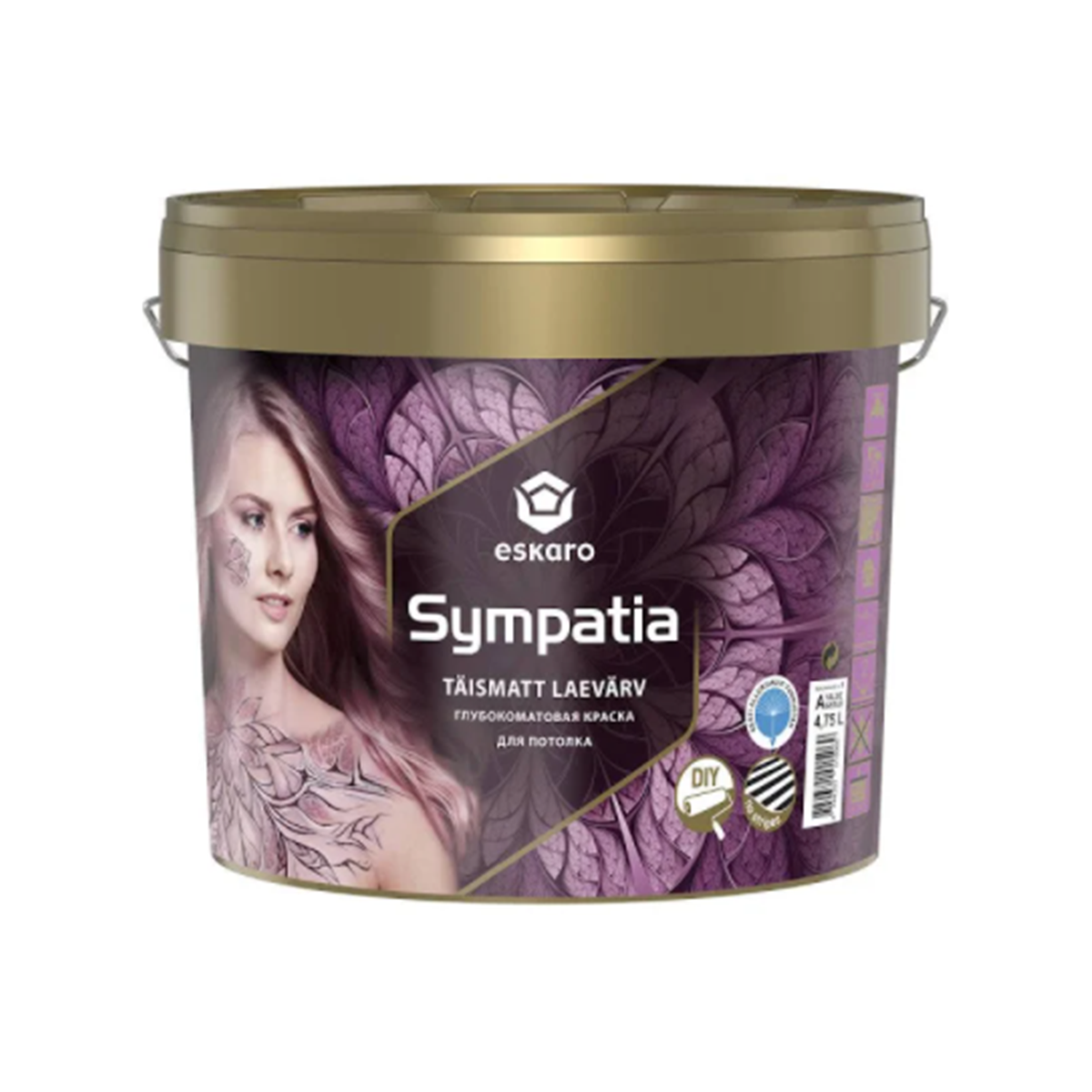 

Глубокоматовая краска для стен и потолка Eskaro Sympatia 4.75л, Белый