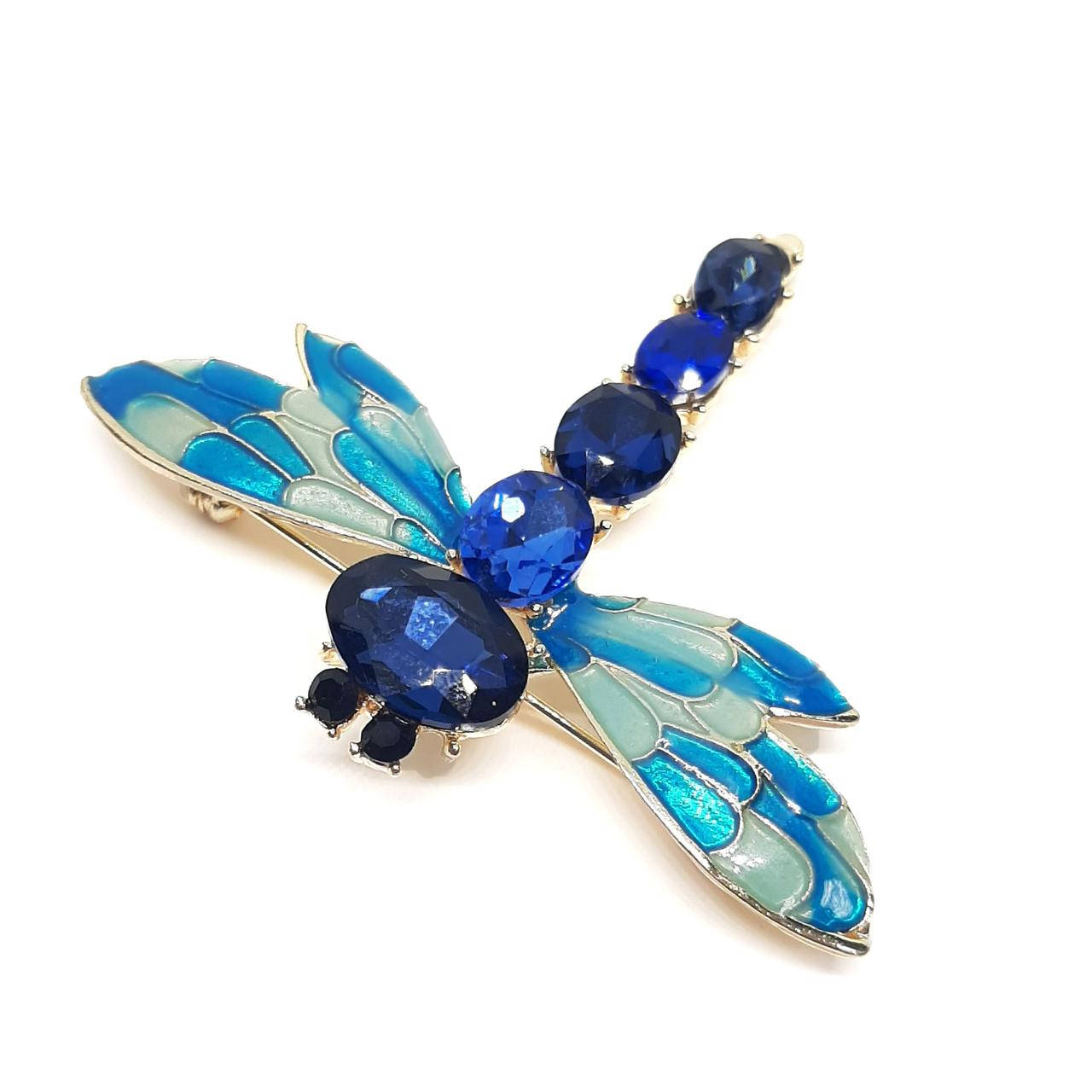 

Брошь на булавке №6 "Стрекоза" с большим синим камнем