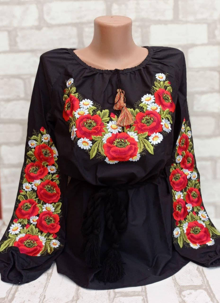 

Вышиванка женская "Маки с ромашками" поплин, р-ры 42-44